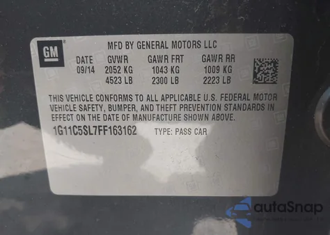 2015 Chevrolet Malibu 1Lt из США, поврежденный, VIN 1G11C5SL7FF163162